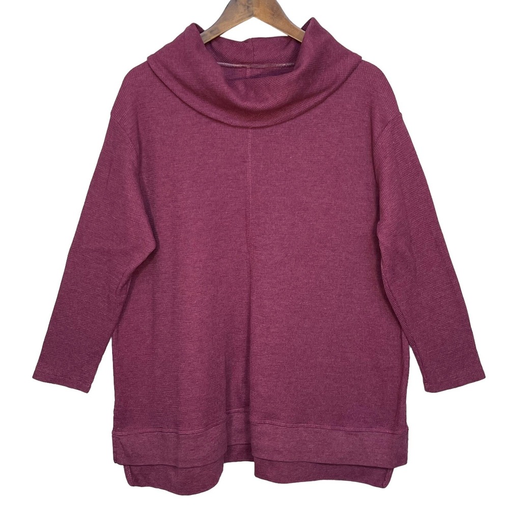 Woman Within Tunic Sweater Womens 18/20 L Burgundy Good Waffle Knit Cowl Neck